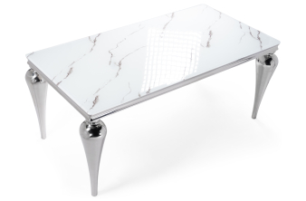Стеклянный стол Абилин 100х76 белый мрамор / белый